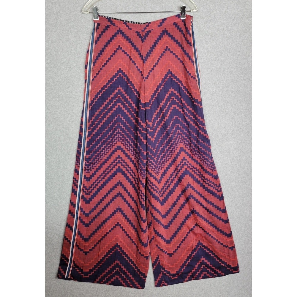 Saaksha & Kinni Red Purple Chevron Wide Leg Pants Side Stripe Size M NWT